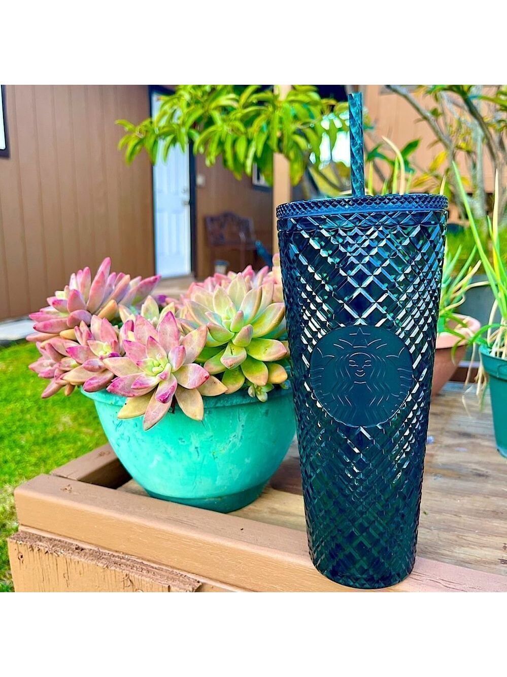 Starbucks 2021 Blue Jeweled Studded Venti Tumbler 24oz Cold Cup - Picture 3 of 7